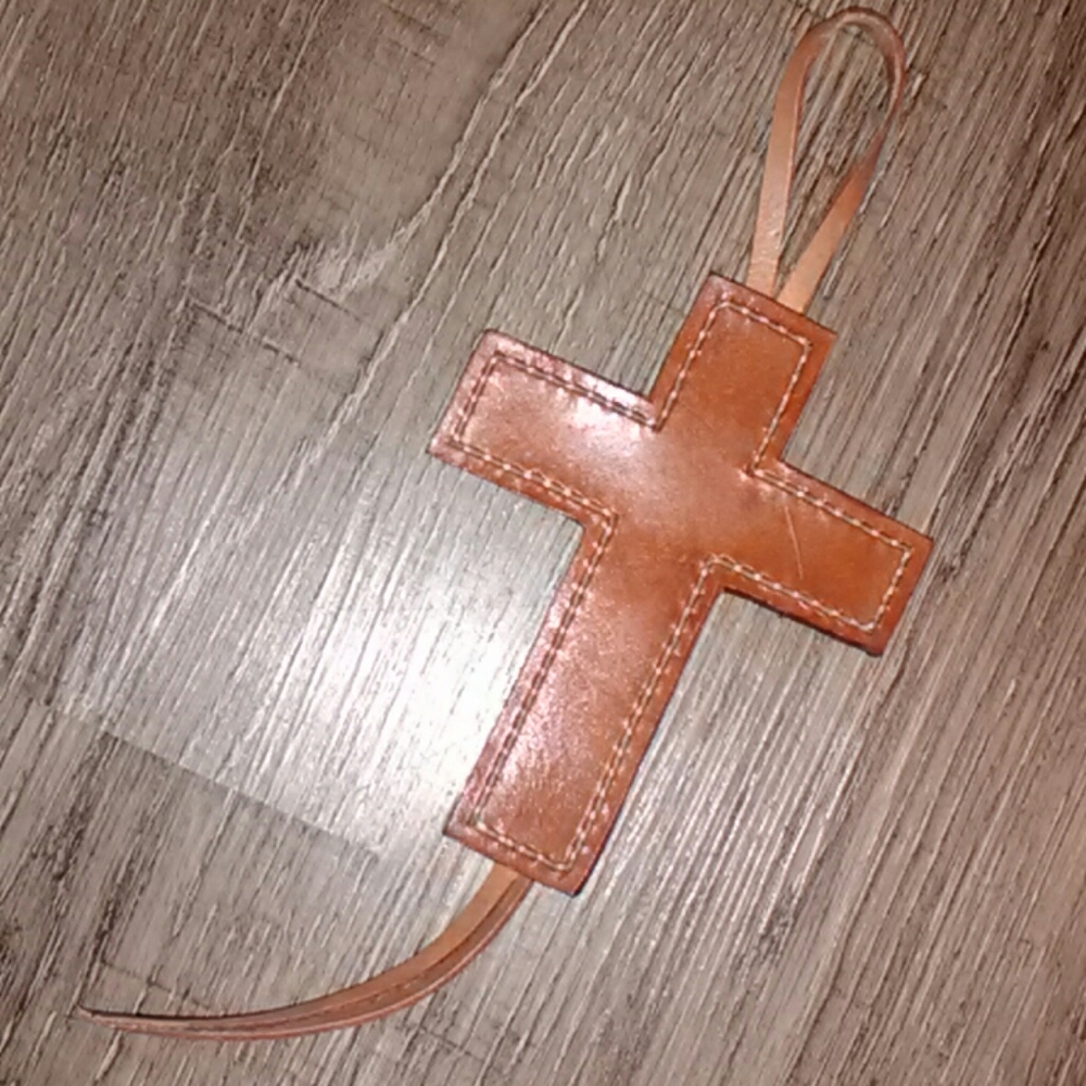 Handmade Leather Hanging Cross for vehicle mirror